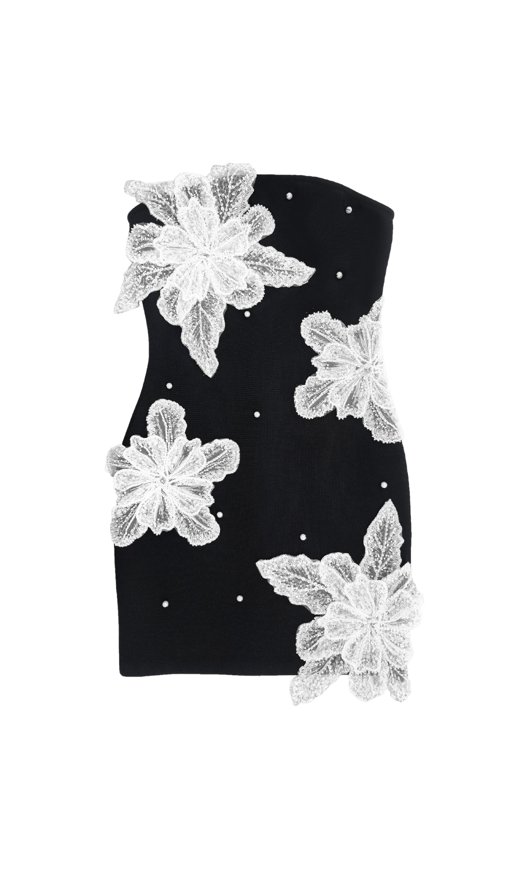 Fashionslee Women Bickford Black Strapless Flower Bandage Mini Dress