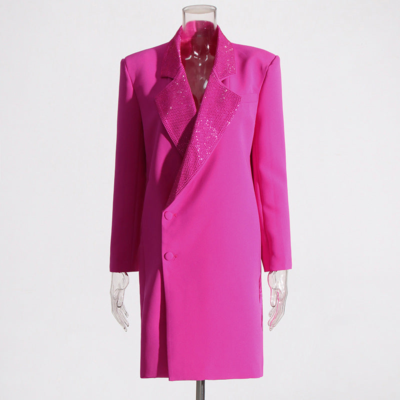Fashionslee Women Adara Rhinestone Coat In Hot Pink