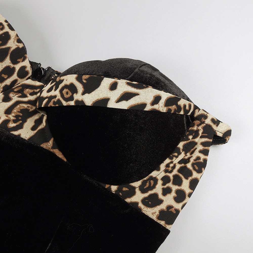Fashionslee Women Fox Black Leopard Velvet Maxi Dress