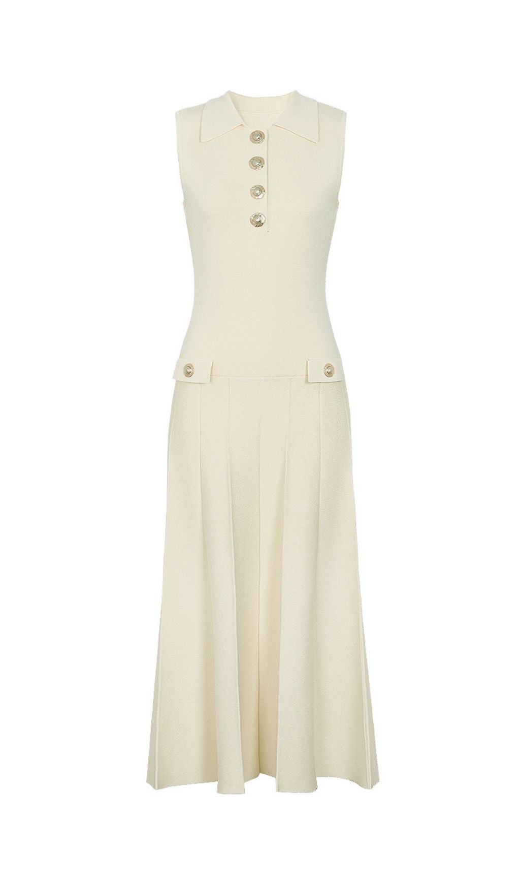 Fashionslee Women Kimiko Cream Sleeveless Knit Midi Dress