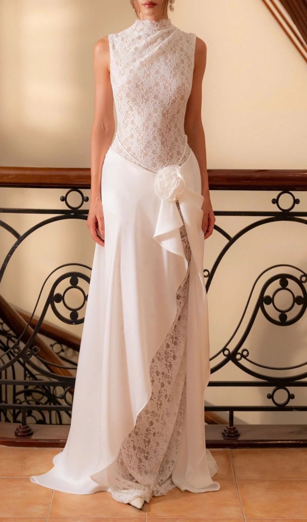Fashionslee Women Jazmín White Lace Flower Maxi Dress