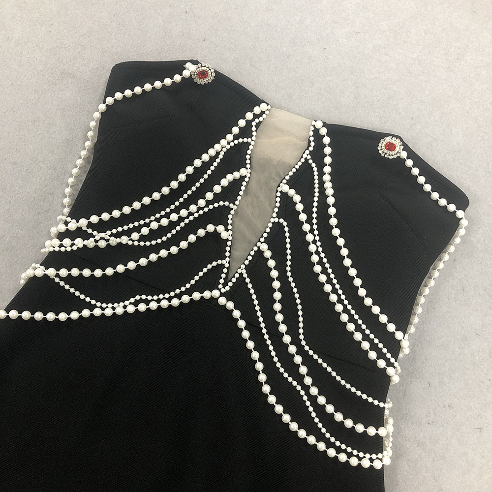 Fashionslee Women Clifton Black Pearl Bandage Maxi Dress