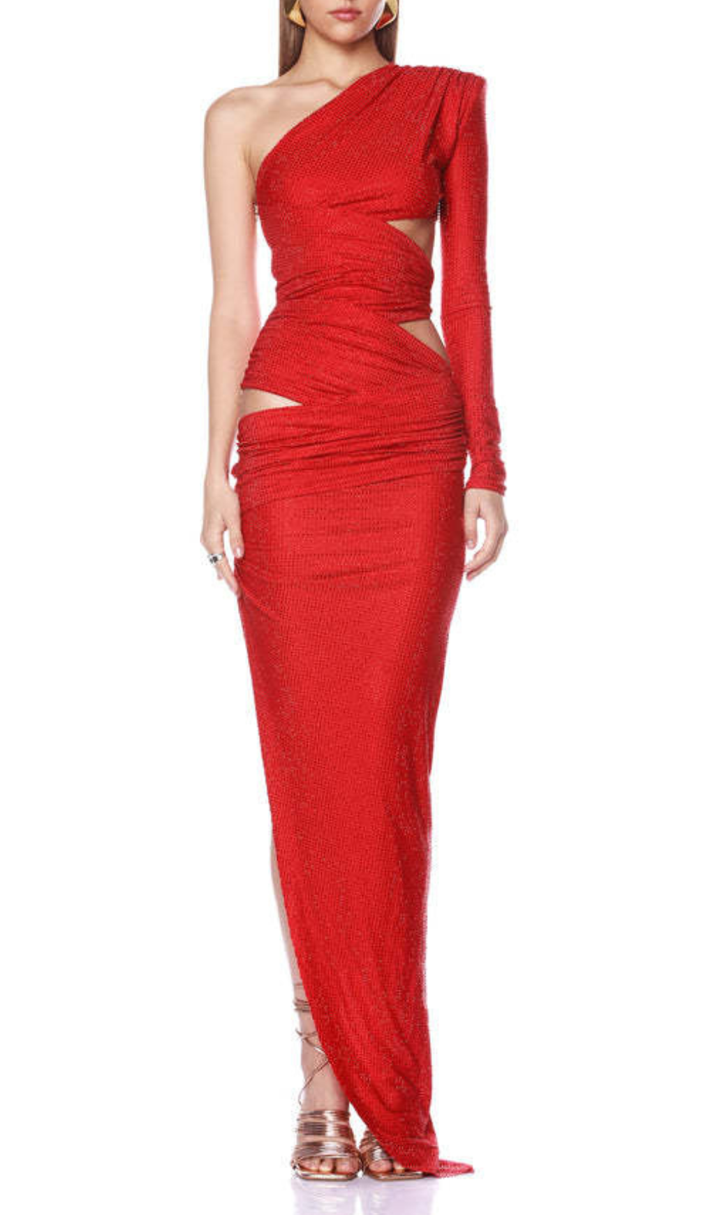Fashionslee Women Gadar Red Diamante One-Shoulder Maxi Dress