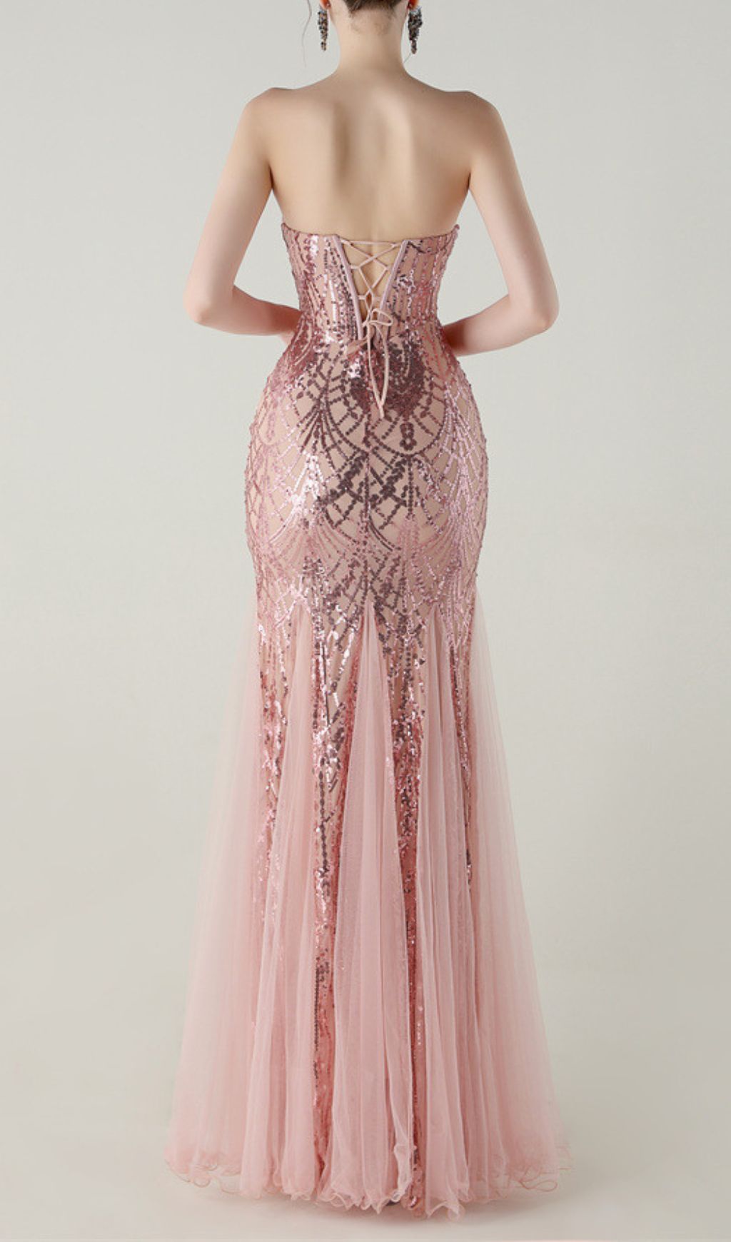Fashionslee Women Ikuye Pink Strapless Sequin Mesh Maxi Dress