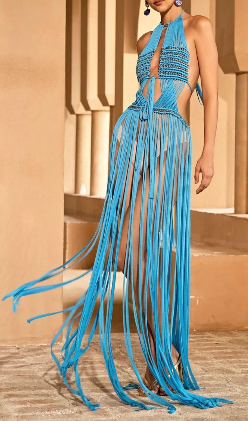 VINTAGE VIBES: BACKLESS FRINGE MAXI DRESS - OWNCI VINTAGE VIBES: BACKLESS FRINGE MAXI DRESS - OWNCI