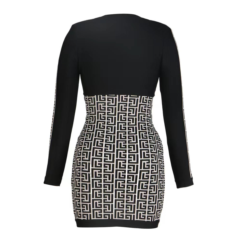Fashionslee Women Shoulder Pads Knitted Mini Dress In Black