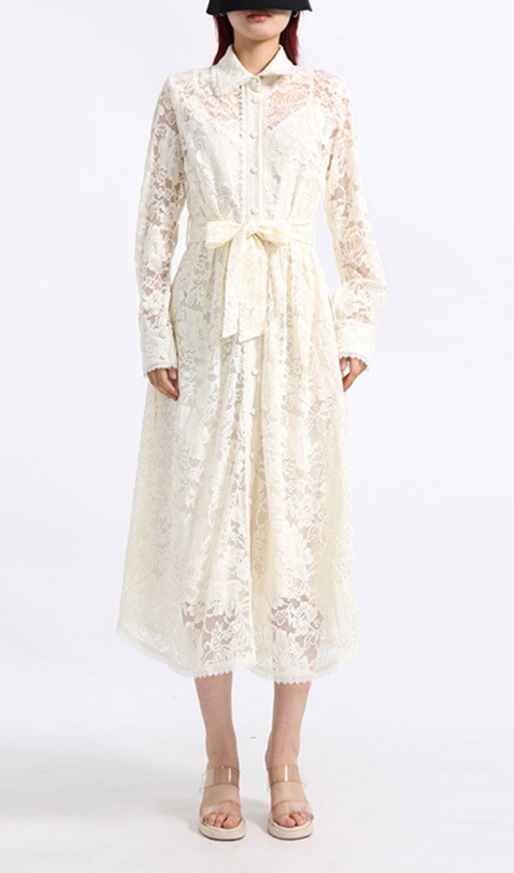 Fashionslee Women Erv White Lace Long Sleeve Midi Dress