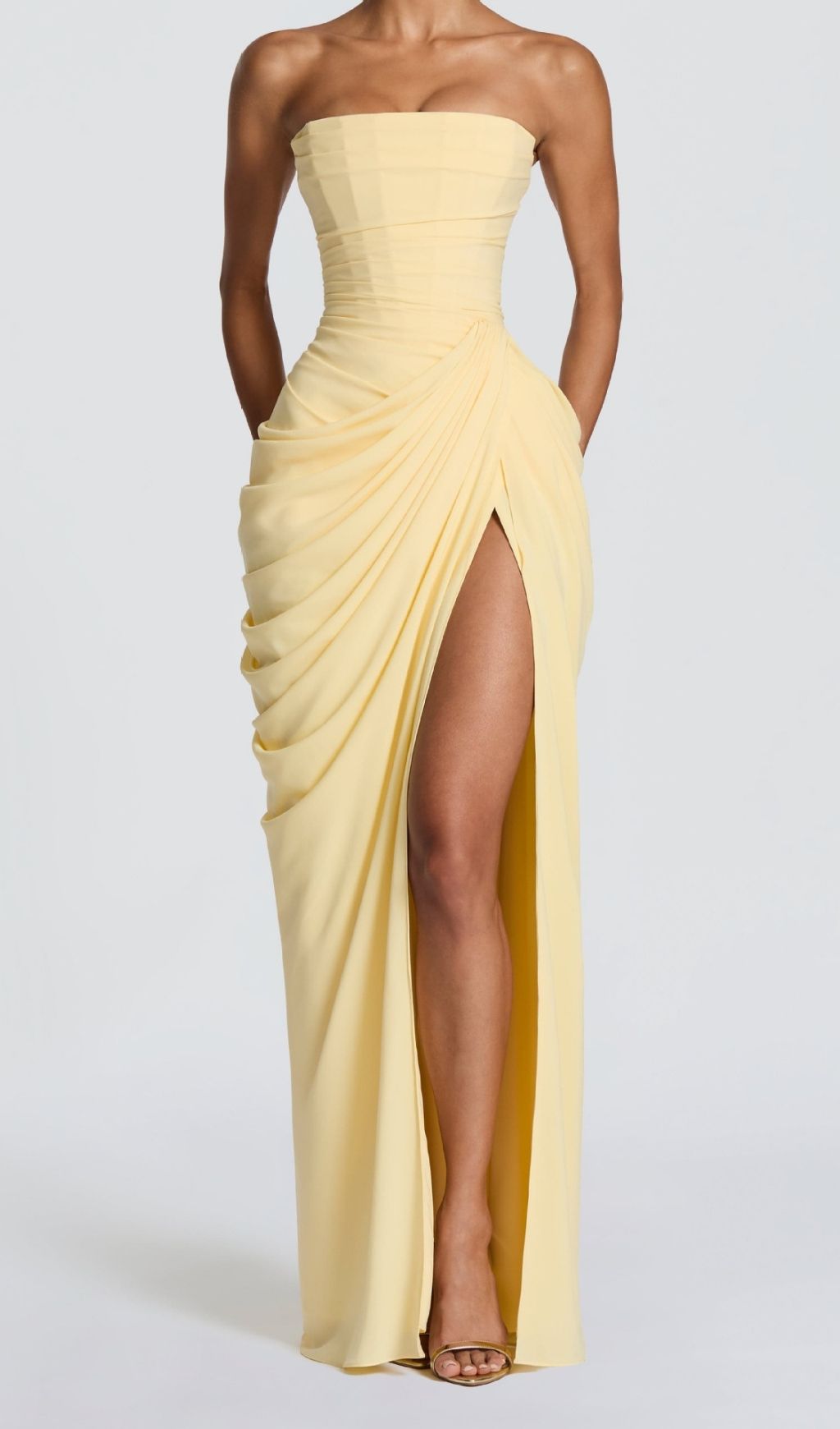 Fashionslee Women Kellyn Yellow Strapless Corset Maxi Dress