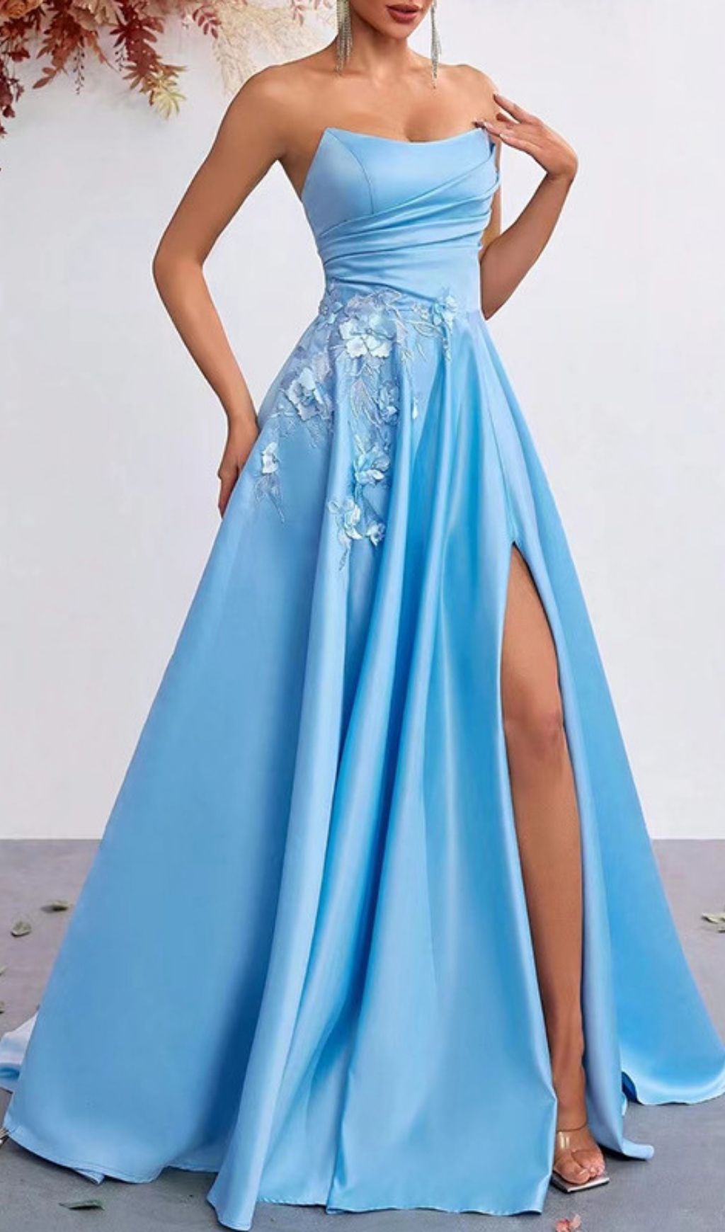 Fashionslee Women Kaiyo Blue Strapless Flower Maxi Dress