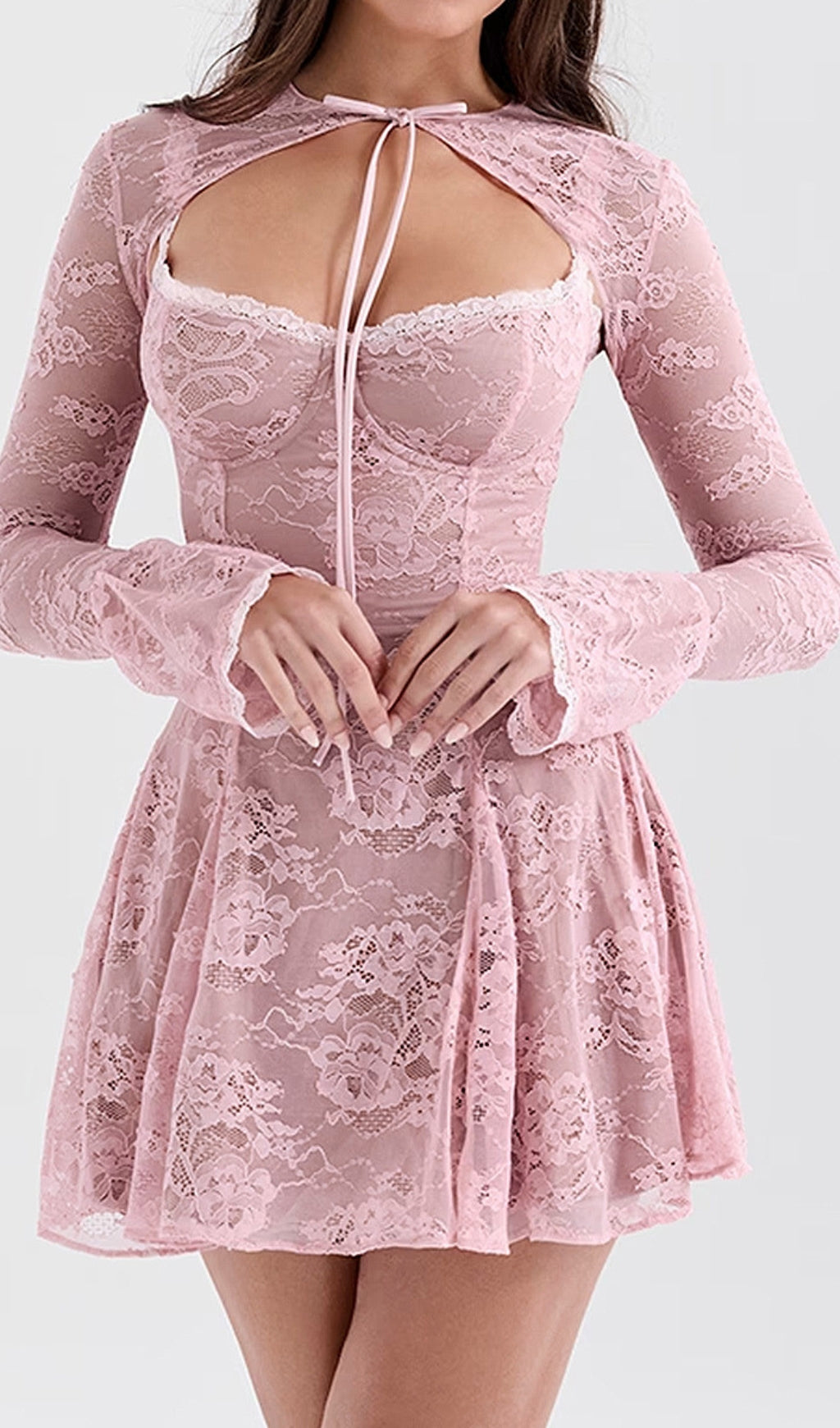 914e8deef4a83d3245442f1ce3c68c9d.jpeg Fashionslee Women Brea Perfectly Pink Lace Mini Dress