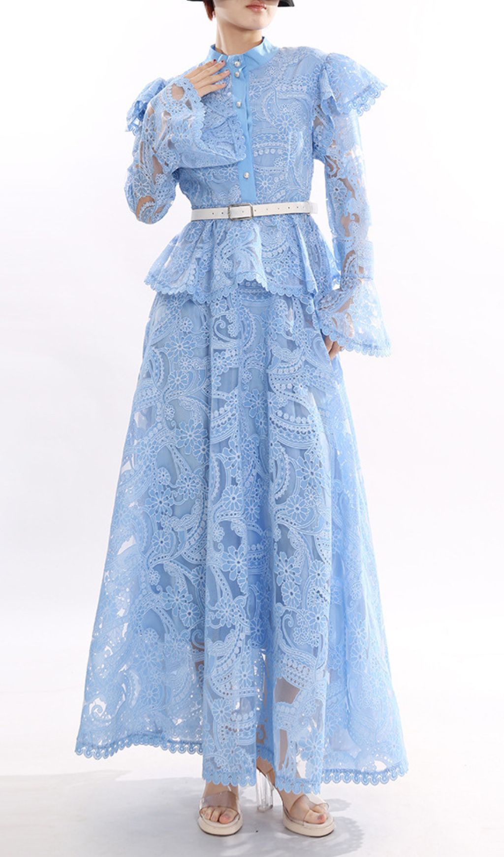 Fashionslee Women Jereni Blue Lace Embroidery Maxi Dress