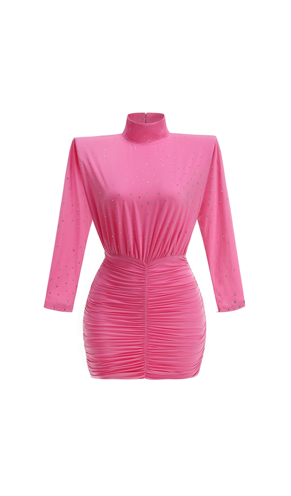 91639ef2e54b8866e86336cd76a0ac52.jpg Fashionslee Women Pink Long Sleeve Crystal Ruched Dress
