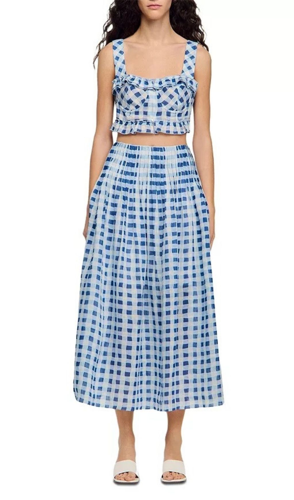 Fashionslee Women Poppy Gingham Linen Blend Maxi Skirt