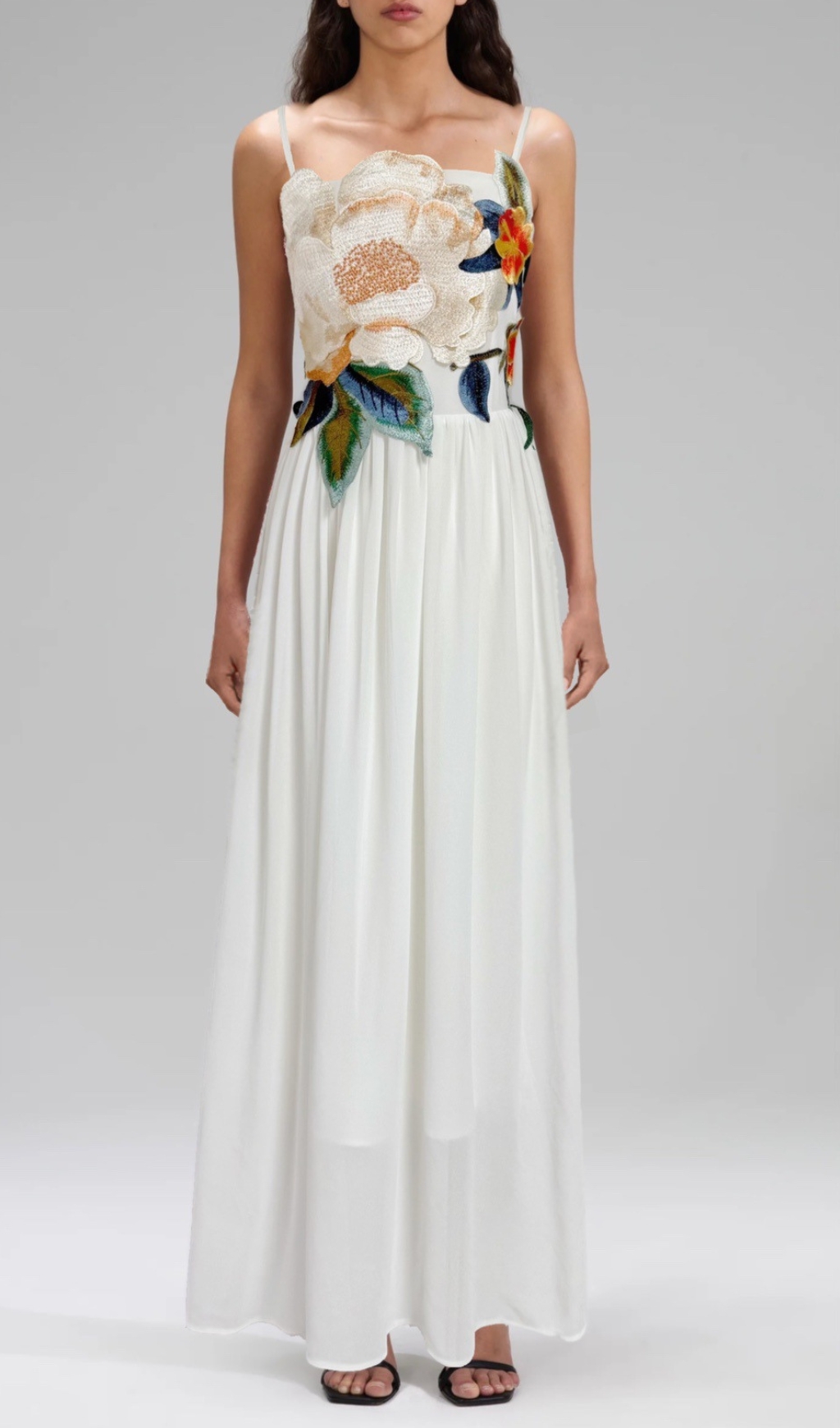 Fashionslee Women Emanuele White Flower Embroidery Maxi Dress