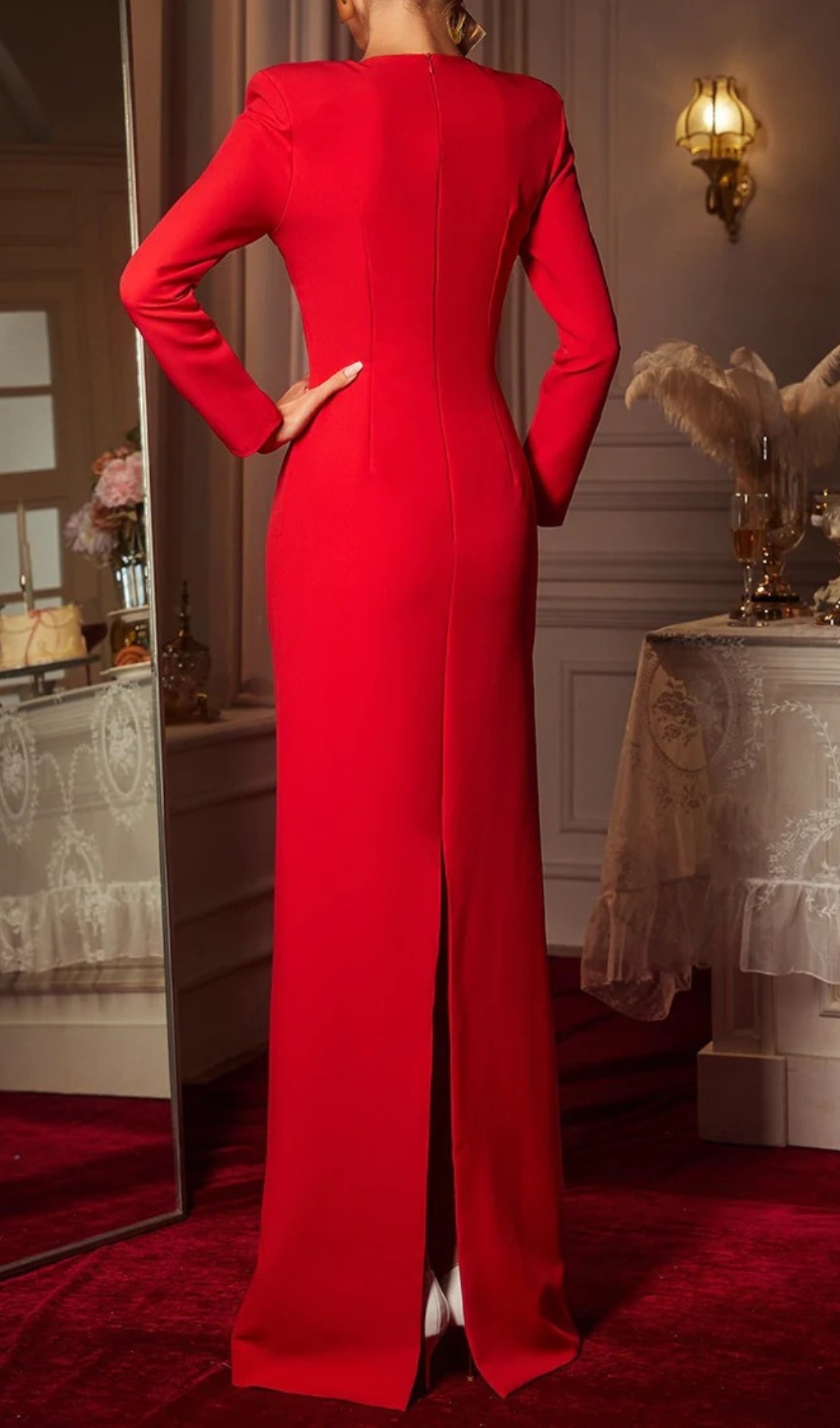 Fashionslee Women Chasya Red Long Sleeve Heart Cutout Maxi Dress