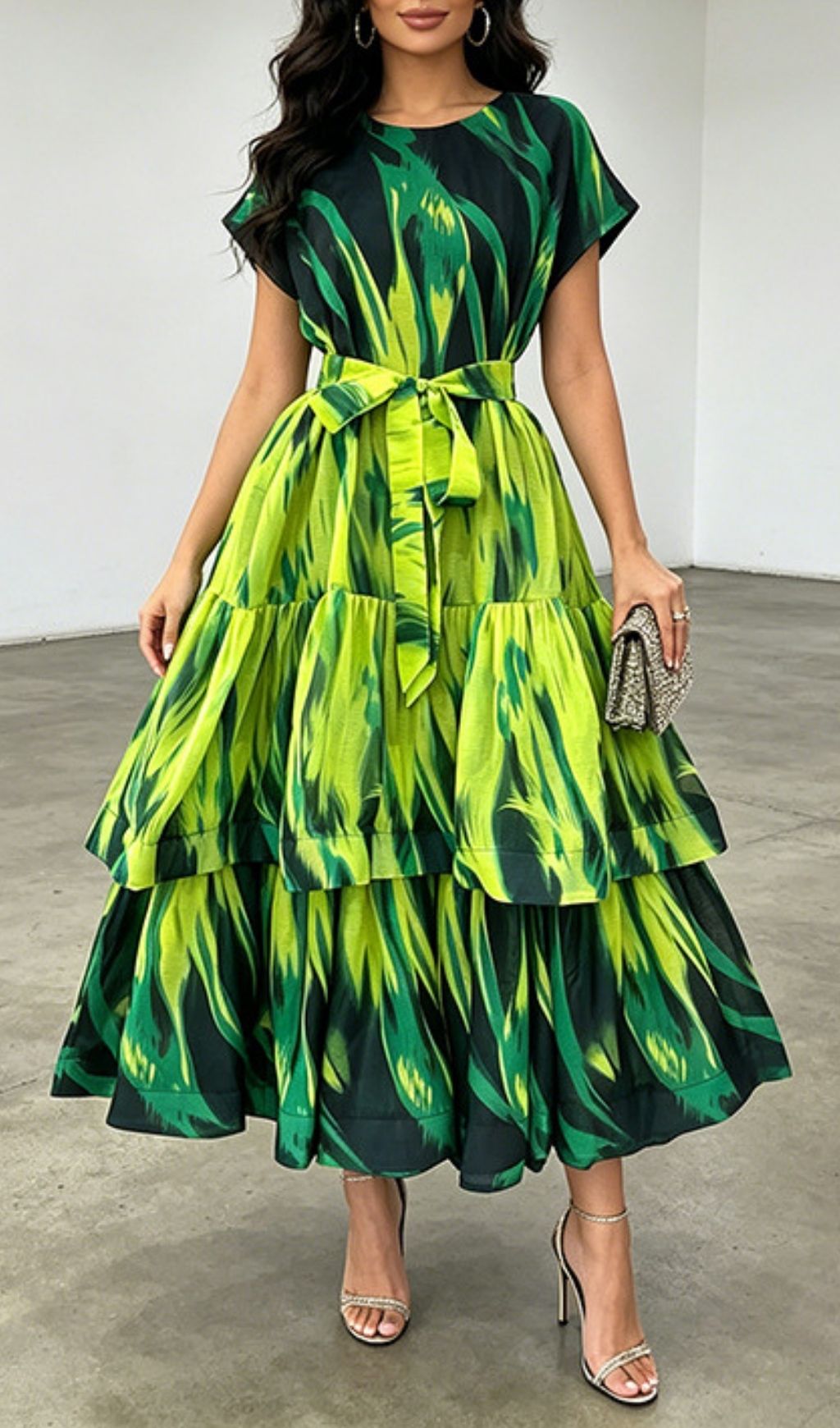 Fashionslee Women Kirstine Green Printed Midi Dress
