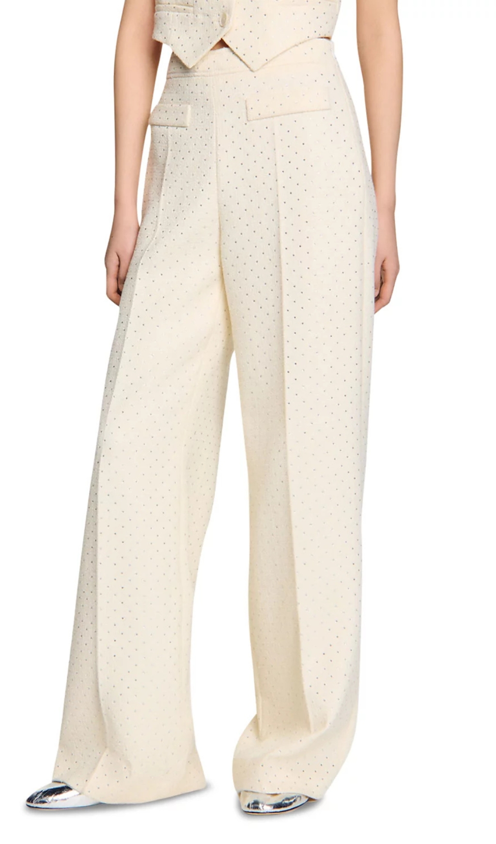 Fashionslee Women Tweed Rhinestone Trousers