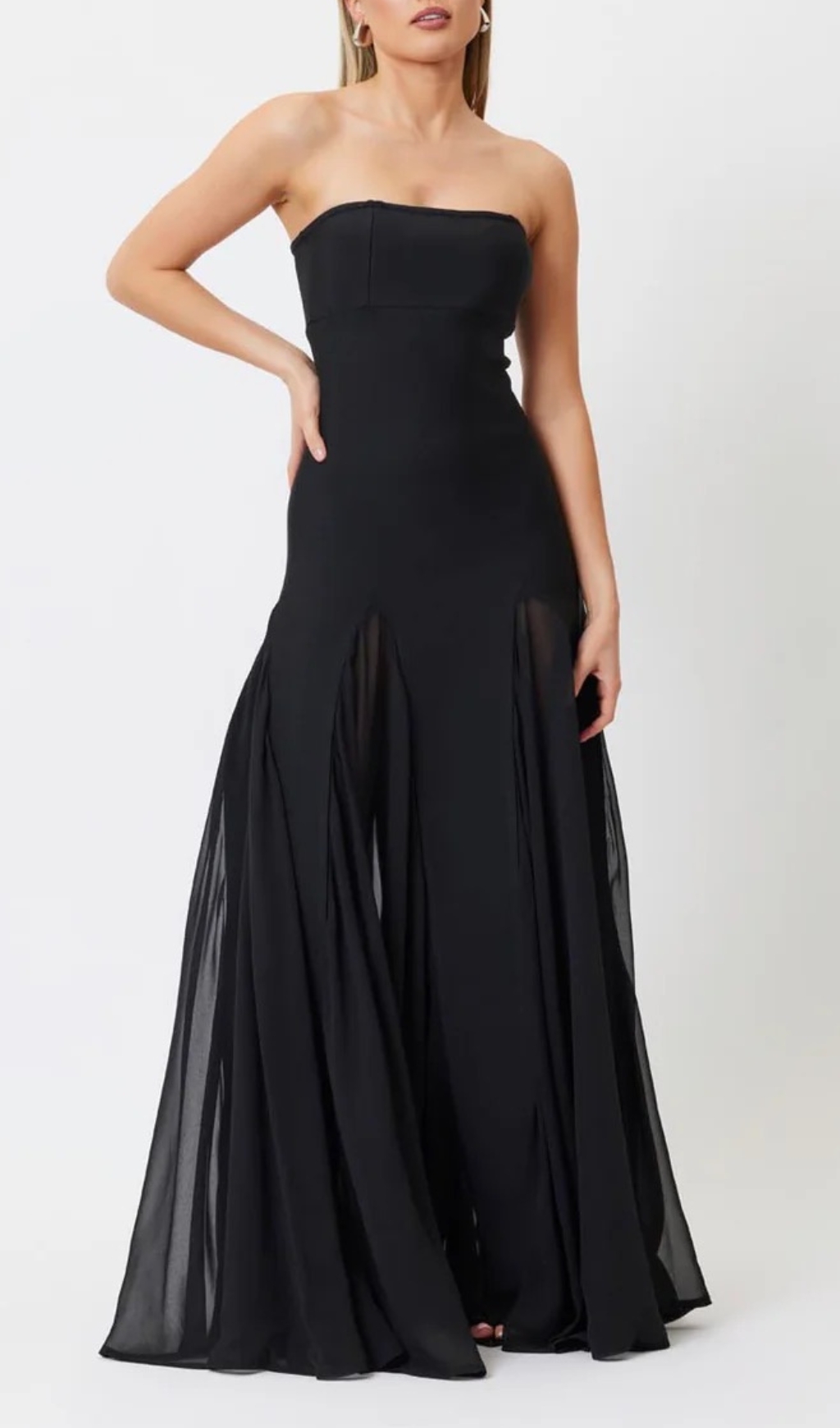91a2d467413ee1b21a89987f122a47c0.jpg Fashionslee Women Strapless Mesh Insert A Line Maxi Dress Black