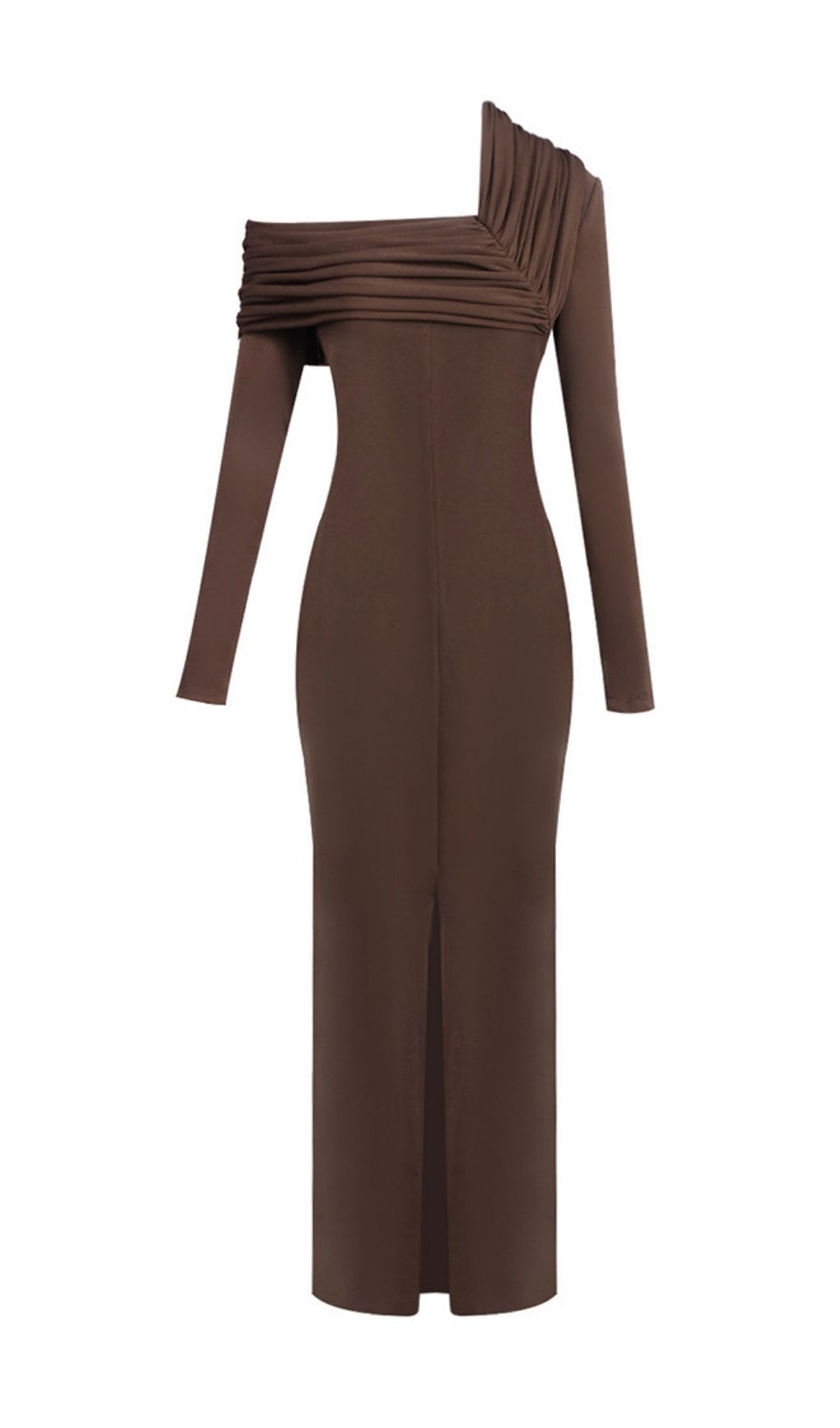 Fashionslee Women Katelynn Coffee Long Sleeve Ruched Maxi Dress