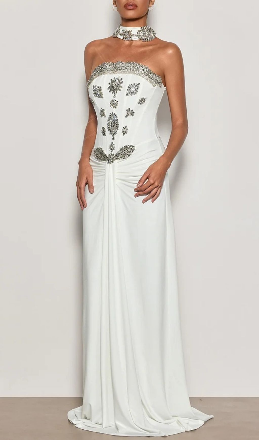 91d5ed2bf0c4683b9883357c451879f4.jpg Fashionslee Women Kestrel White Diamante Ruched Maxi Dress
