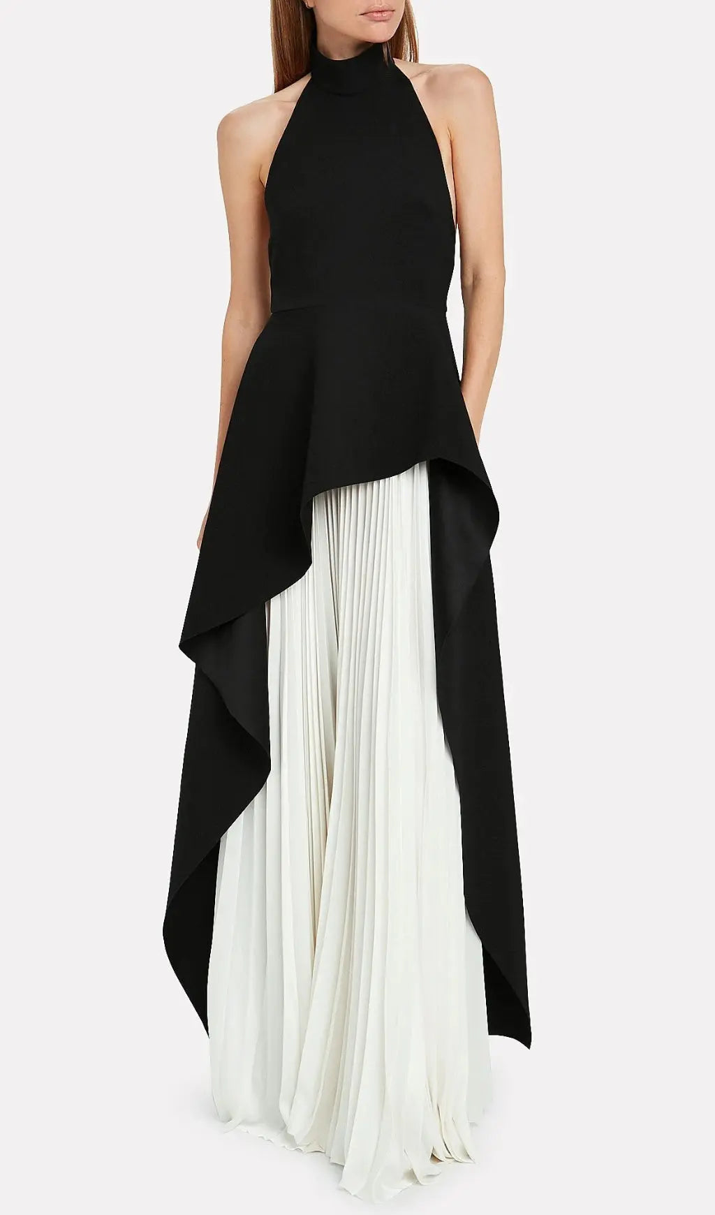 Fashionslee Women Bandage Halter Irregular Maxi Dress In Black And White