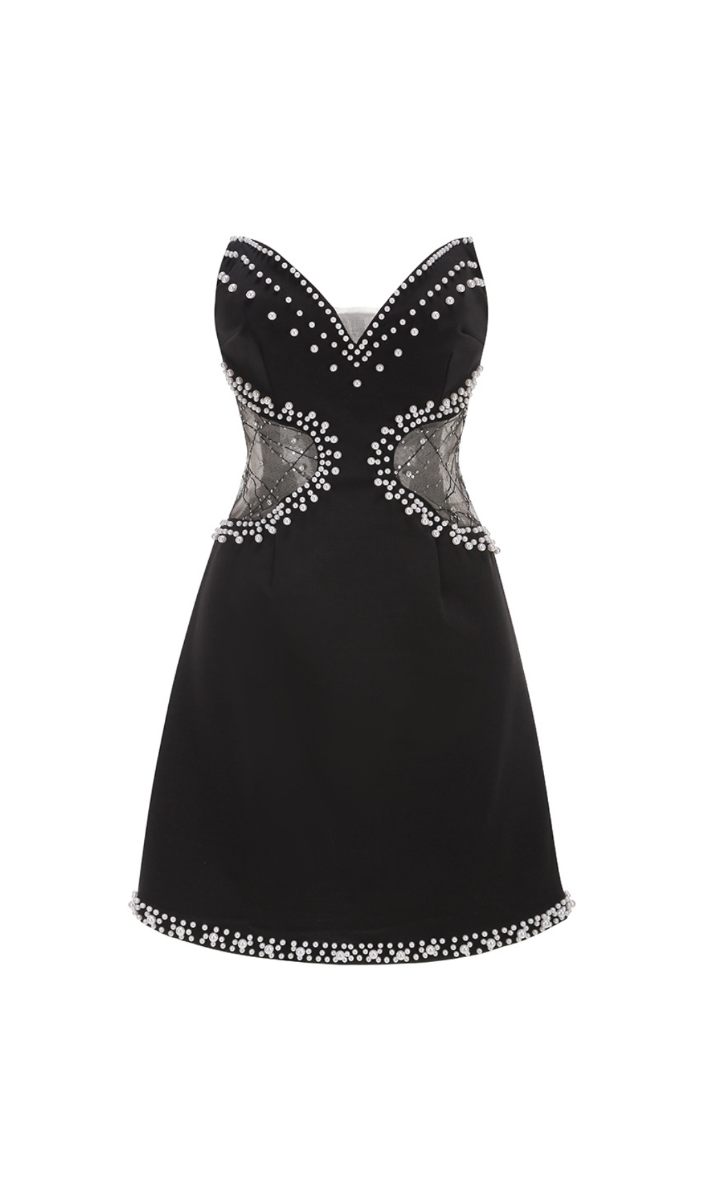91fa6112ef1f480ace40bc2fa571d182.jpg Fashionslee Women Chocho Black V-Neck Pearl Mini Dress