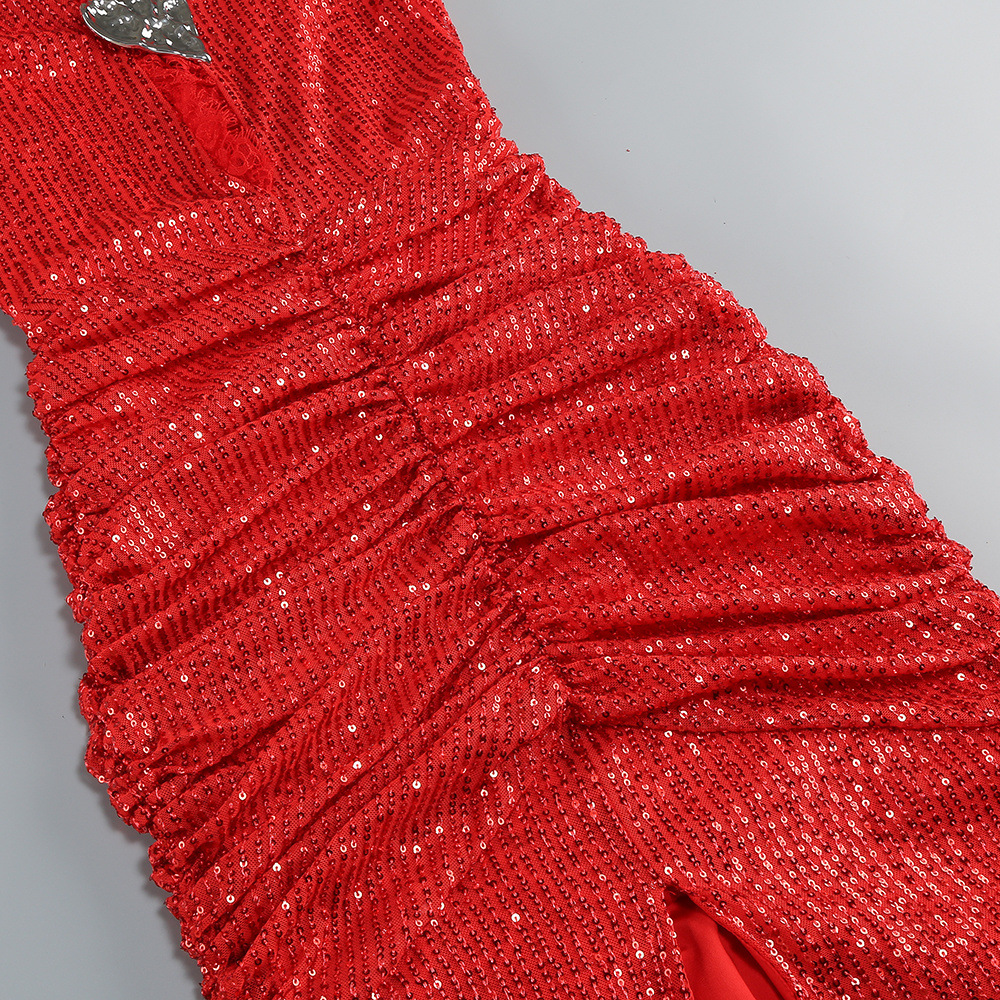 9201512bfe88f92bb5e36d57f4cb18ce.jpg Fashionslee Women Janella Red Strappy Sequin Ruched Maxi Dress