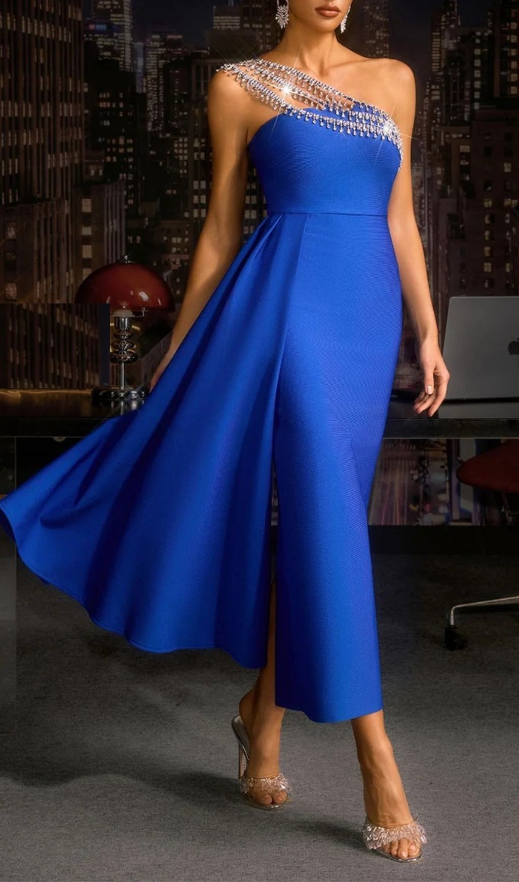 920ccd2489fb6dcd7824ae91b9b9c28a.jpg Fashionslee Women Olyvin One Shoulder Crystal Bandage Midi Dress