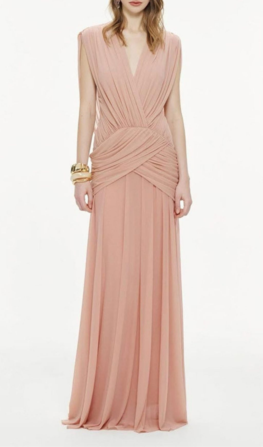 Fashionslee Women Kenia Pink V-Neck Ruched Maxi Dress