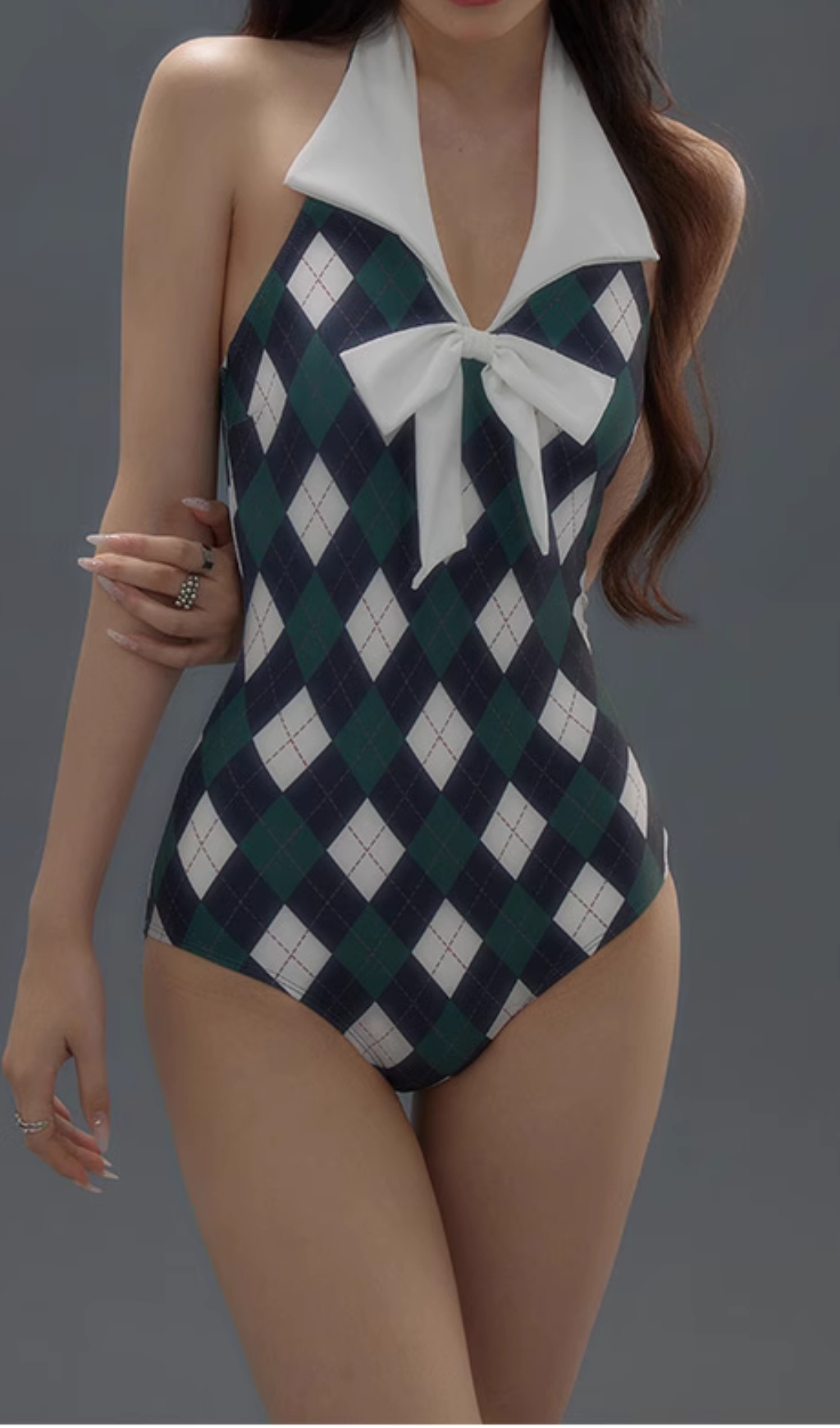9236e3cc3876a4df8773b1eecc06dd42.jpg Fashionslee Women Danger Argyle One-Piece Swimsuit & Skirt