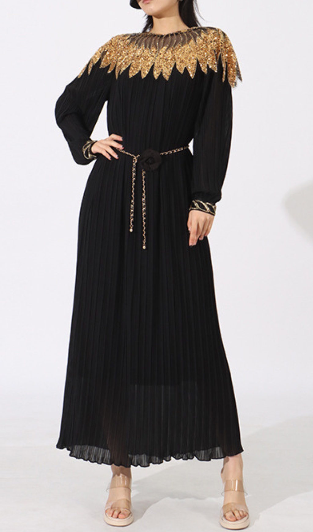 Fashionslee Women Emiliya Black Sequin Long Sleeve Maxi Dress