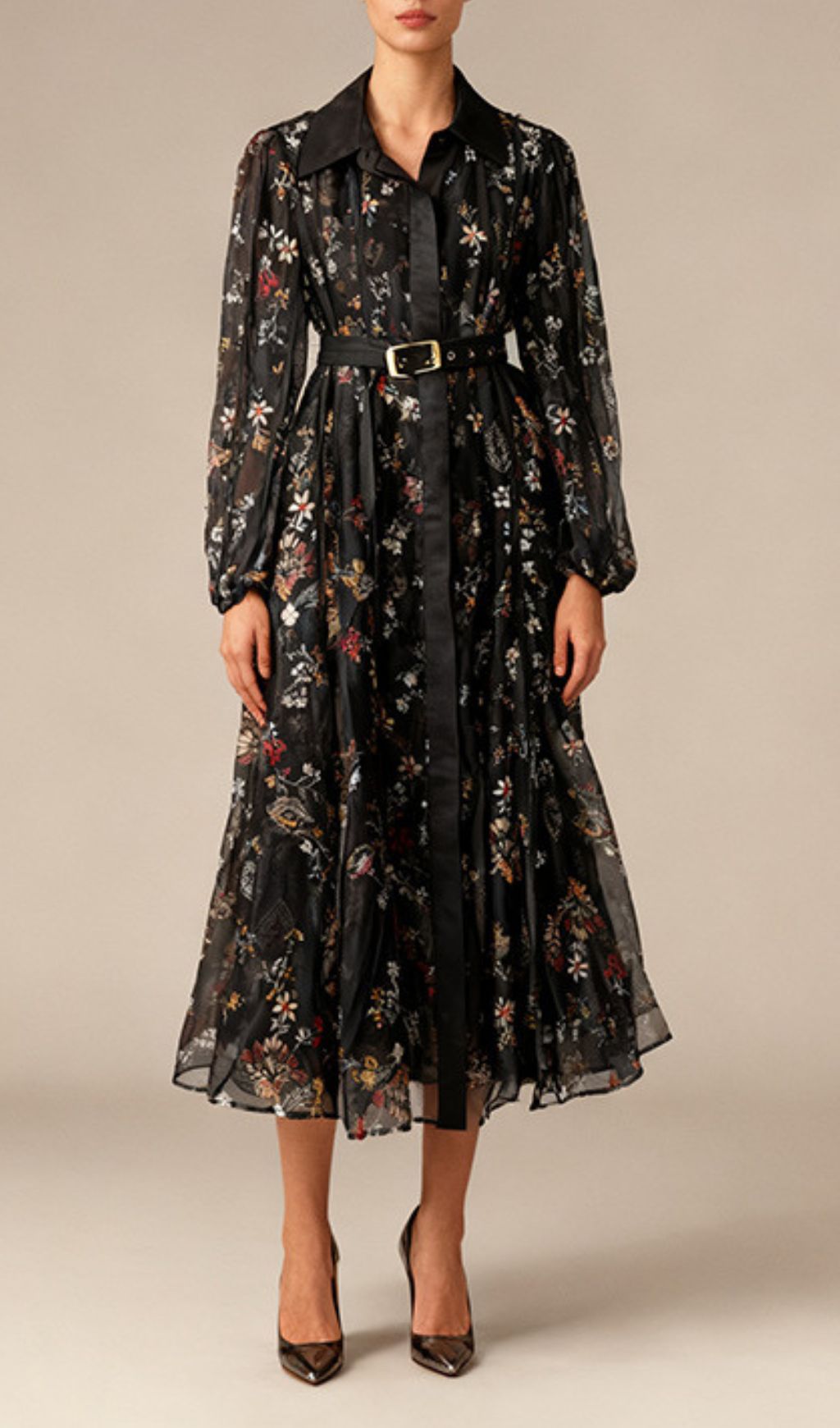Fashionslee Women Ilandere Black Floral Long Sleeve Midi Dress