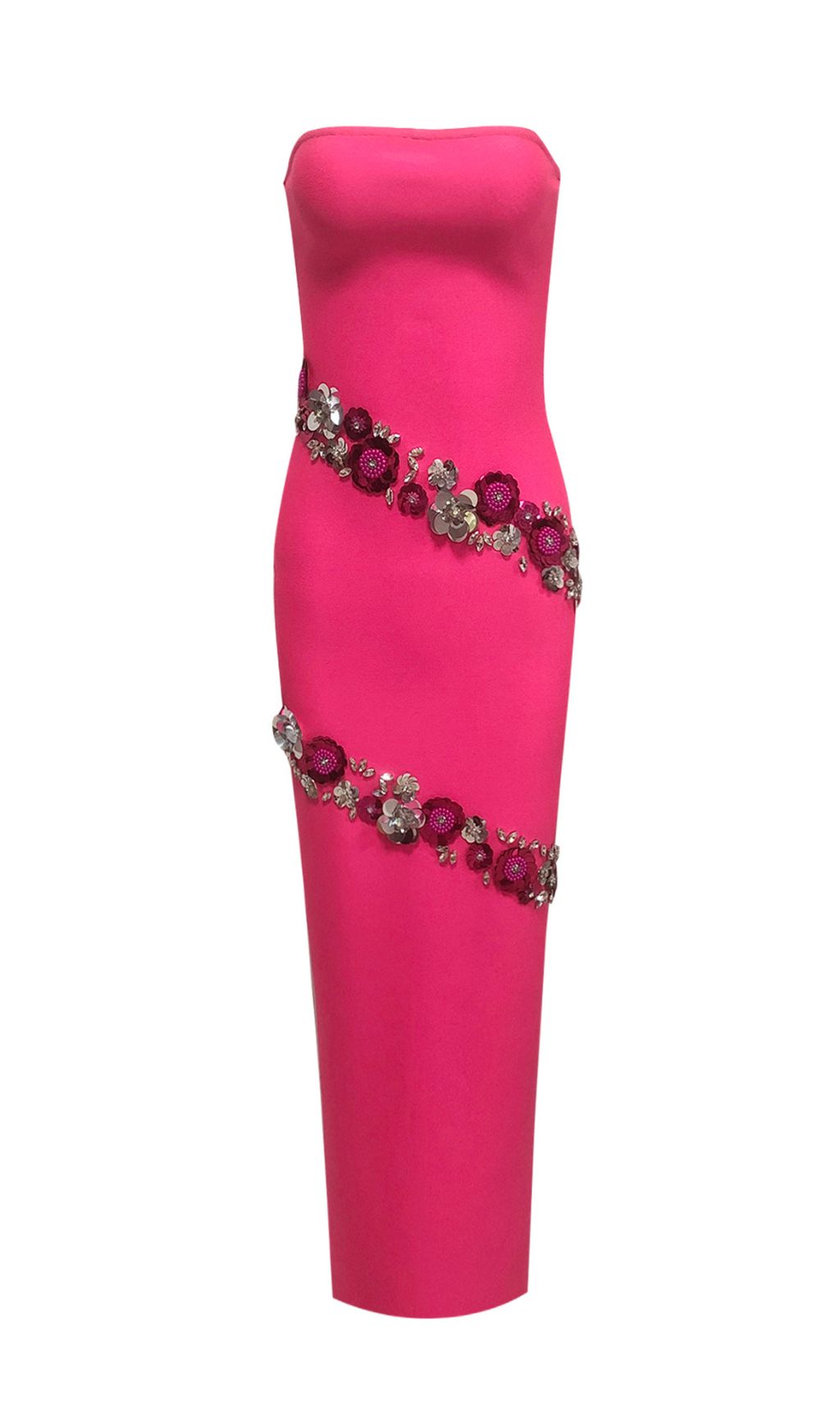 Fashionslee Women Izzy Pink Strapless Flower Bandage Maxi Dress