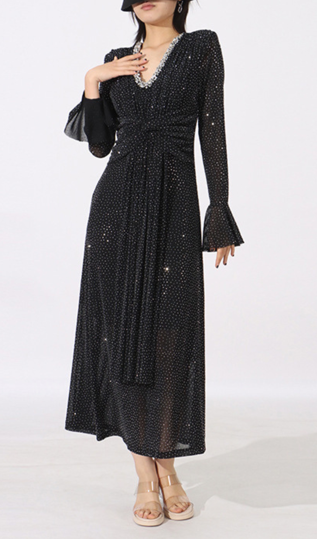 9271bd791e98c81253a85a46964a94e2.jpg Fashionslee Women Encarna Black Diamond Long Sleeve Midi Dress