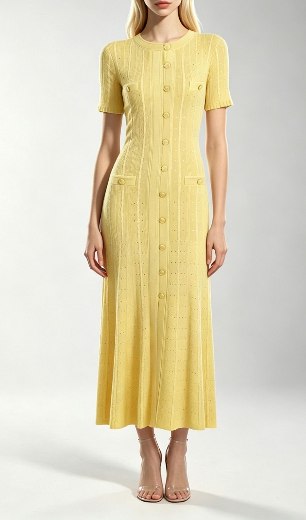Fashionslee Women Kilenya Yellow Knit Short Sleeve Midi Dress
