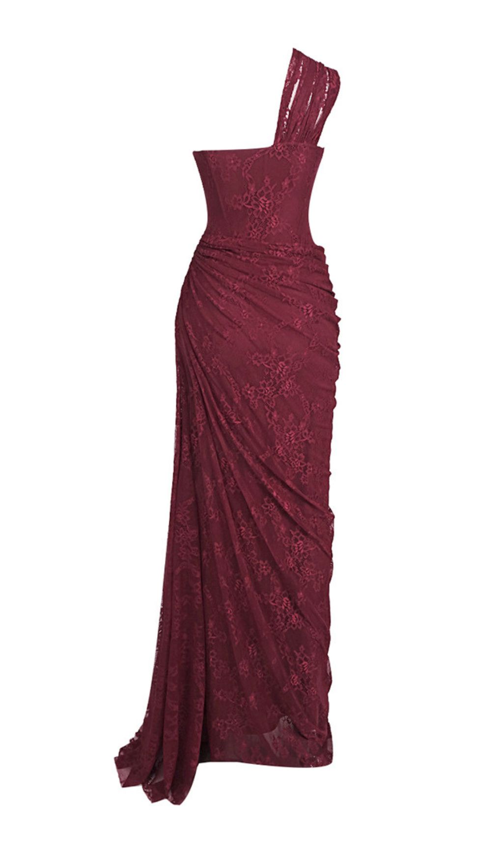 Fashionslee Women JoJo Wine Lace Corset Maxi Dress