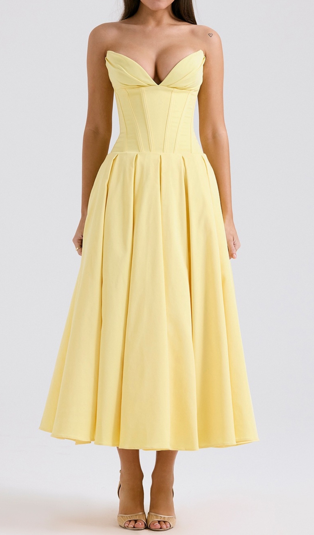 928c414c6c0e89ce35424a0ebe502eda.jpg Fashionslee Women Devani Yellow Strapless Corset Midi Dress
