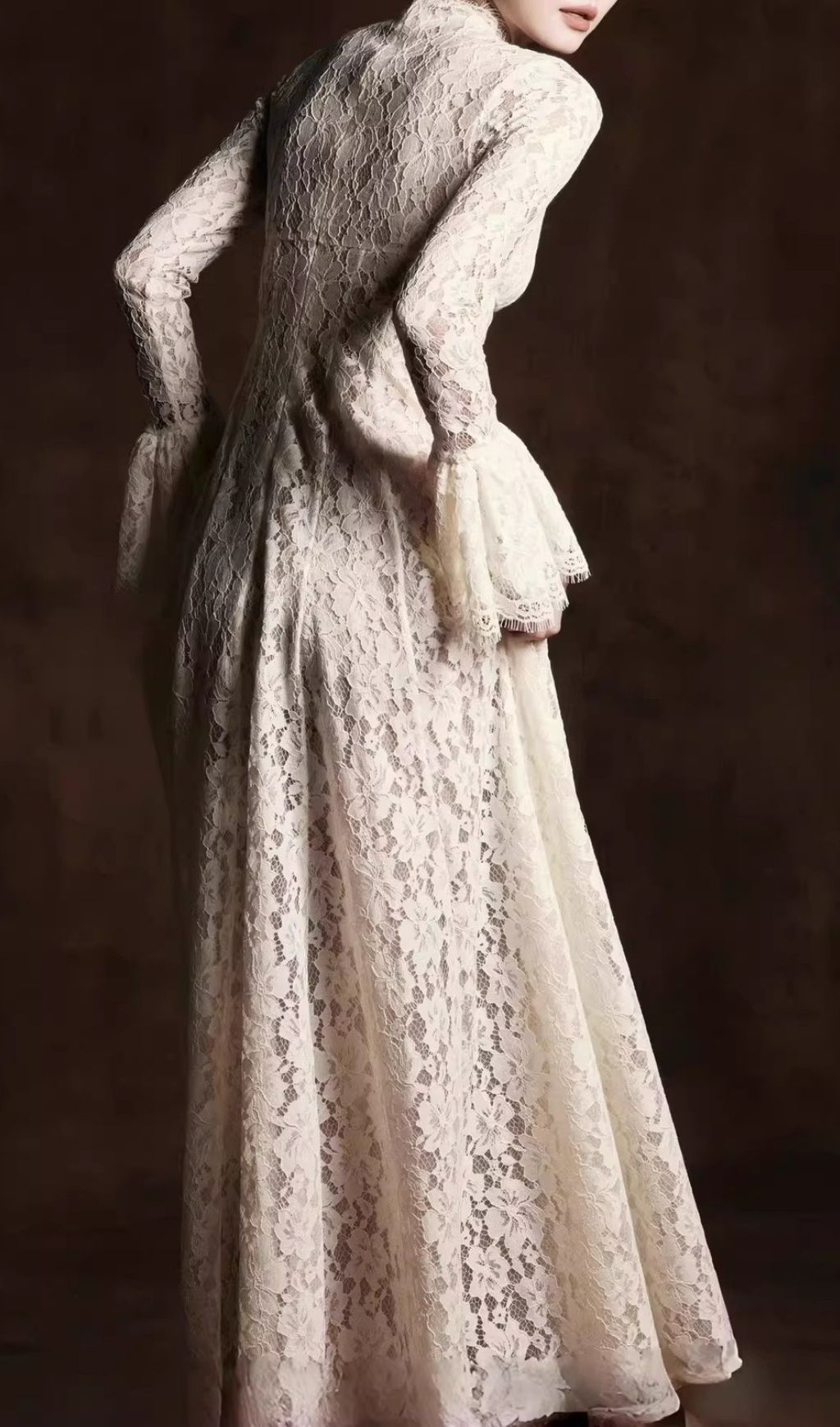 Fashionslee Women Keres Flared Long Sleeve Lace Maxi Dress