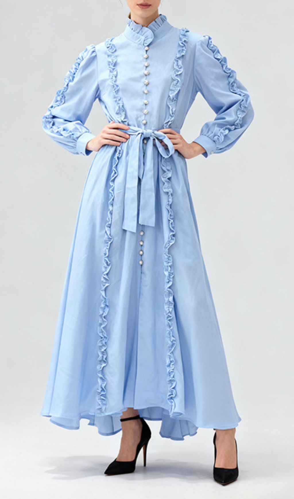 Fashionslee Women Iria Blue Long Sleeve Maxi Dress