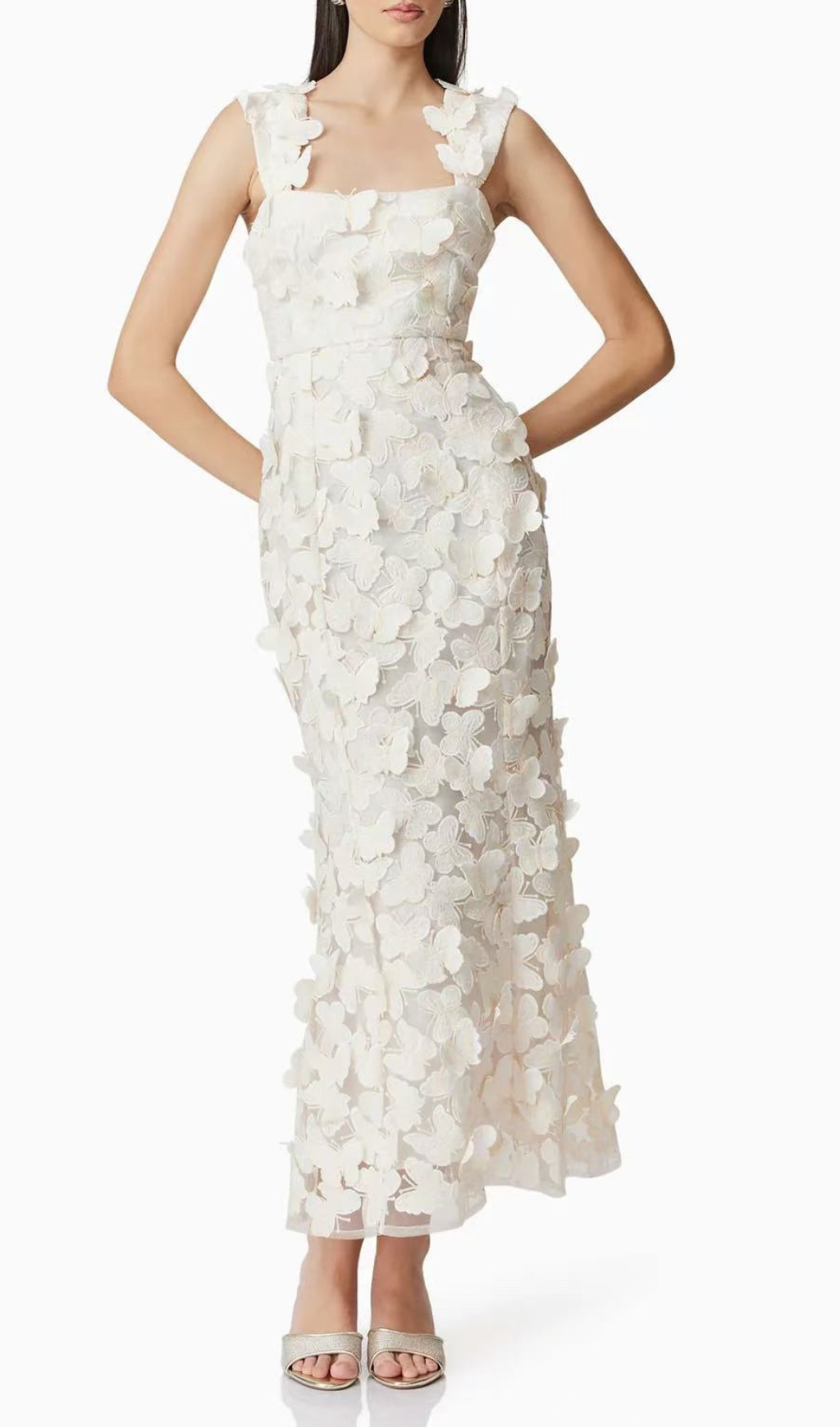 Fashionslee Women Eddy White Butterfly Embroidery Maxi Dress
