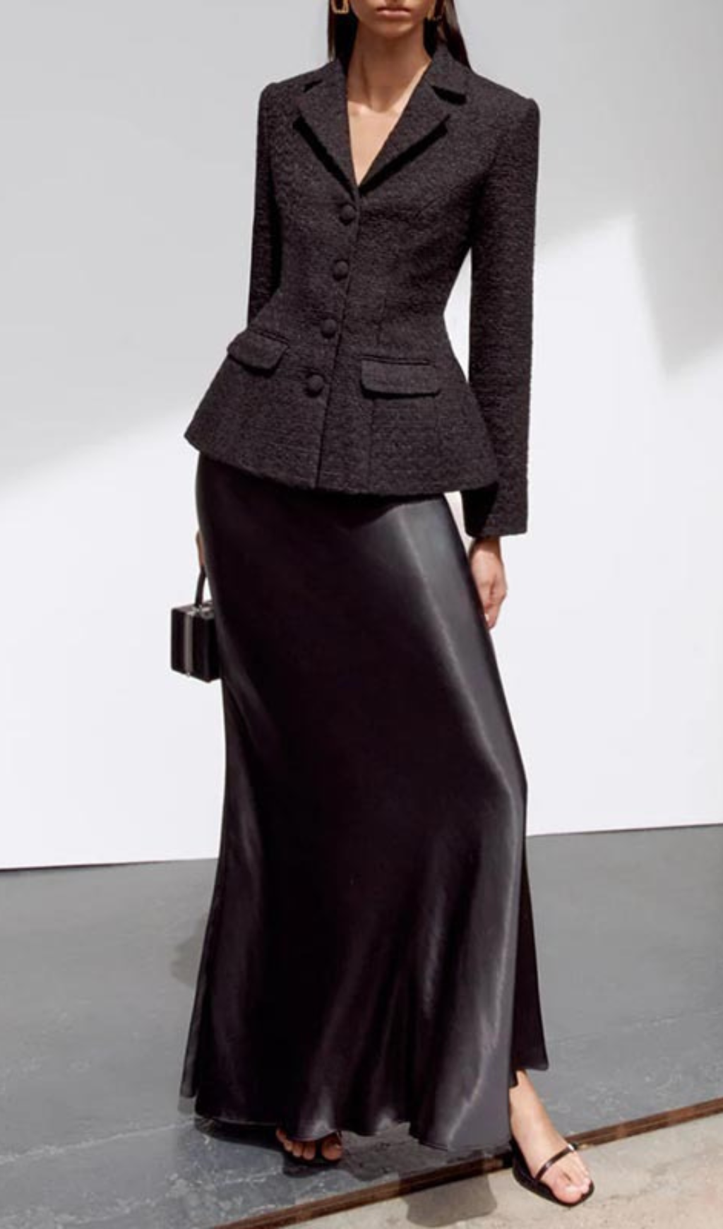 Fashionslee Women Ghia Black Long Sleeve Coat & Maxi Skirt