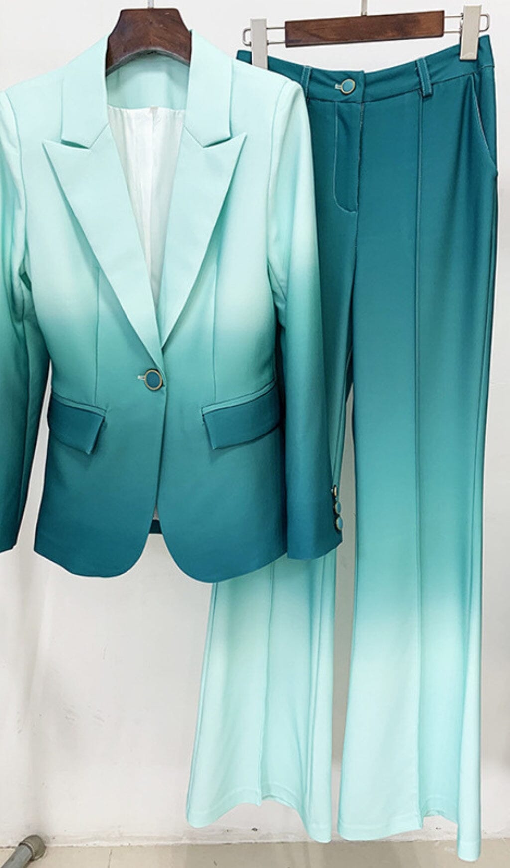 Fashionslee Women Flare Trousers Jacket Suit In Ombre Green