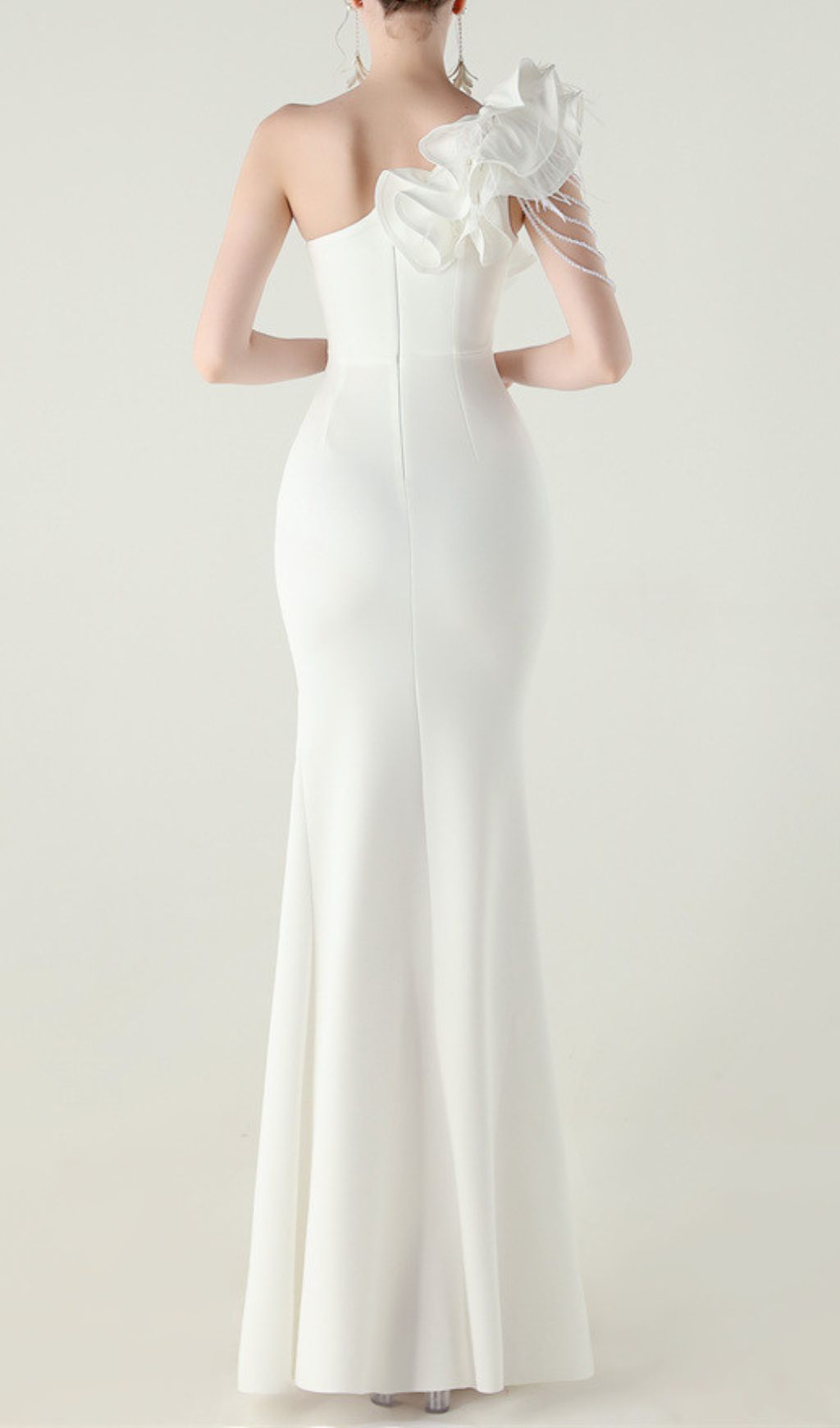 Fashionslee Women Ijlal White One-Shoulder Ruffle Maxi Dress