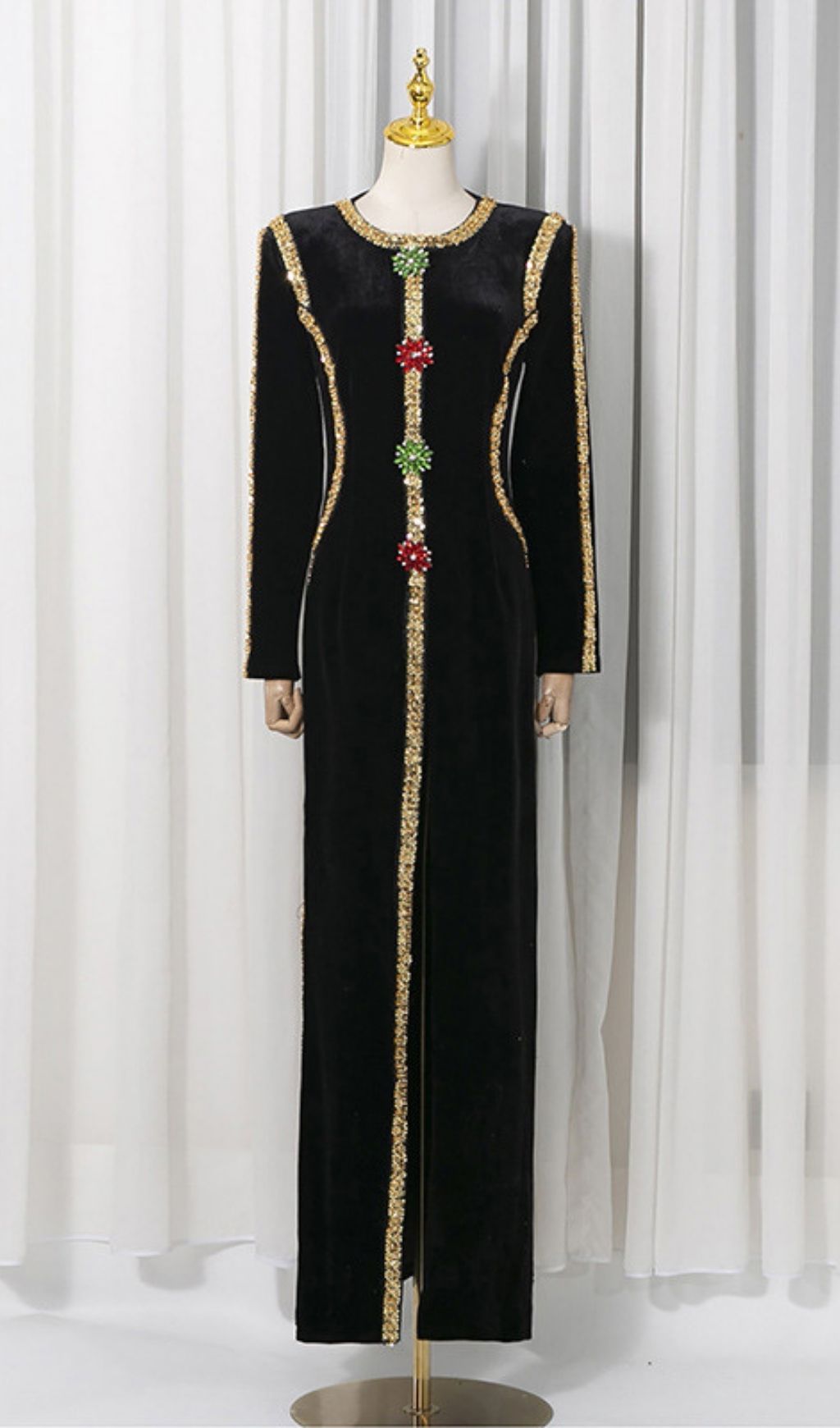 93014cc0339acac341f7eed626e4d6e3.jpg Fashionslee Women Kendria Black Sequin Velvet Maxi Dress