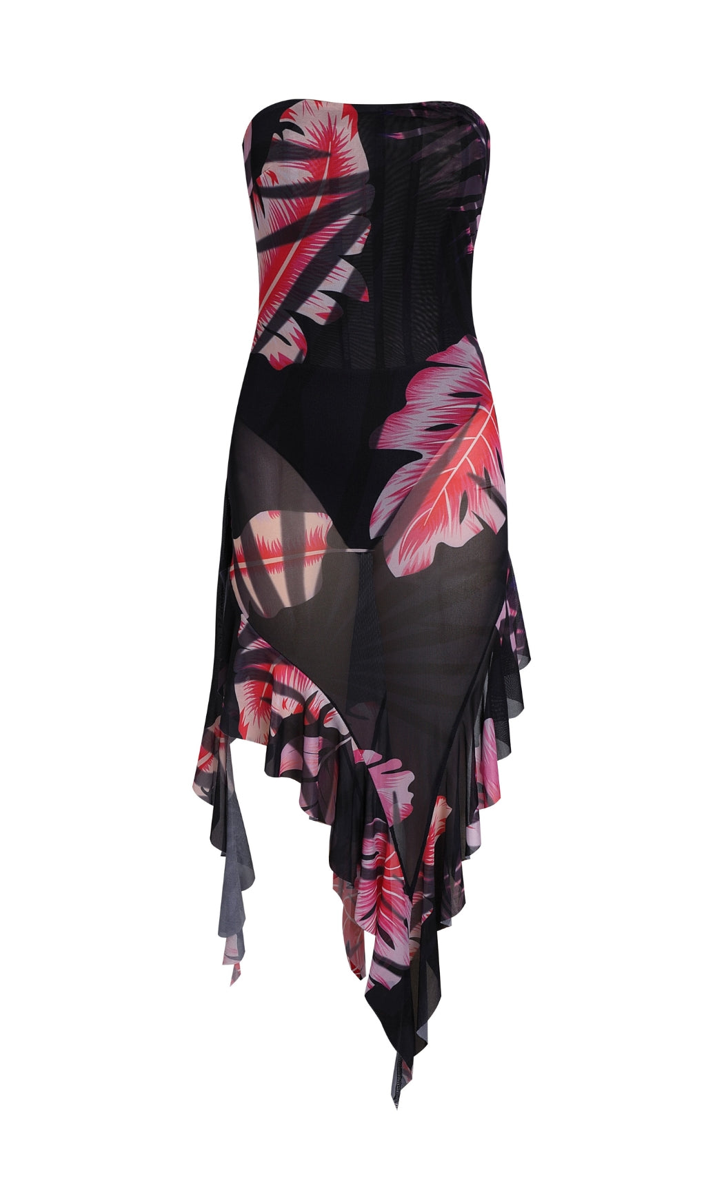 Fashionslee Women Tropical Leaf Color Tube Top Dress