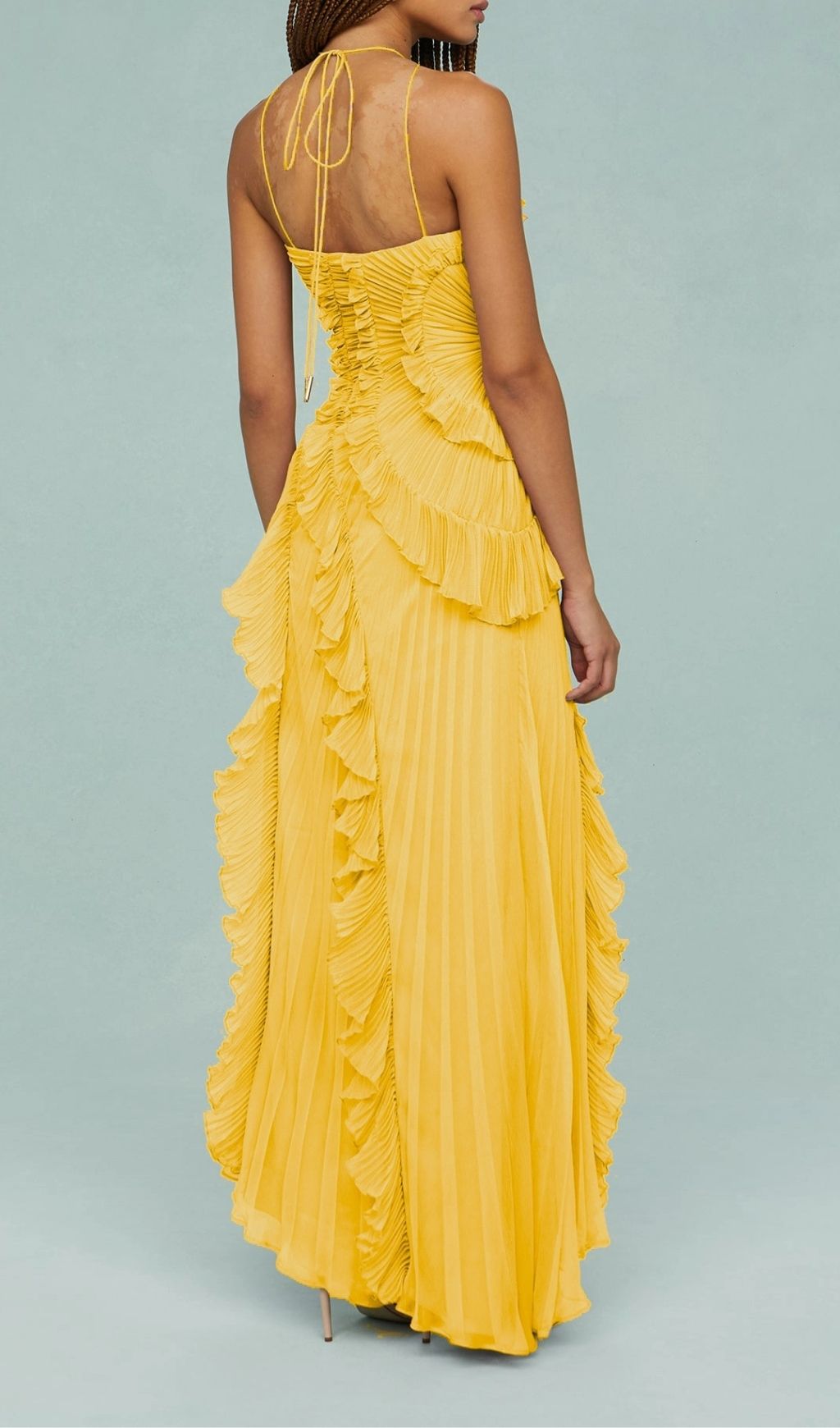 Fashionslee Women Finneas Yellow Halter Pleated Maxi Dress