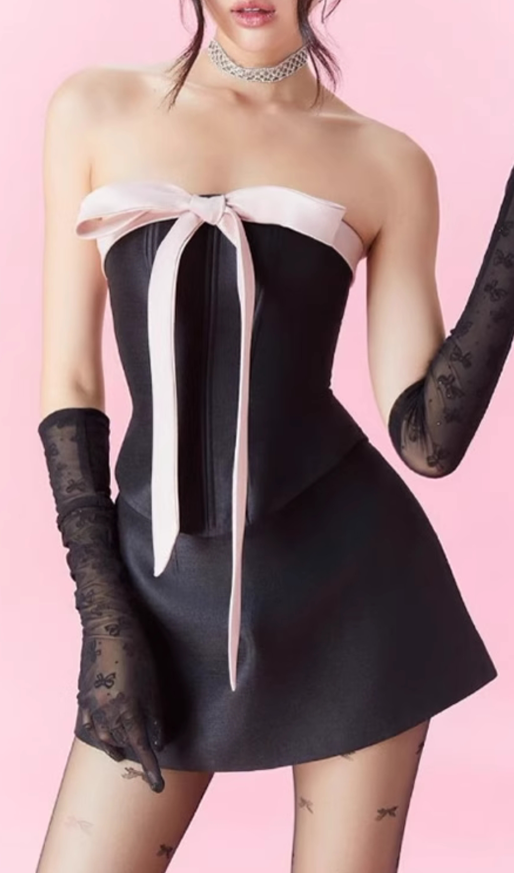 9320f45792d9fe11e5de7f4c447c2c6f.jpg Fashionslee Women Evans Black Bow Skirt Set