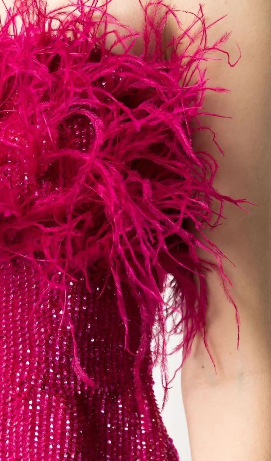 935f7a6807fefbfb9e5fc3122c815393.jpeg Fashionslee Women Sequin Feather Strapless Mini Dress In Hot Pink