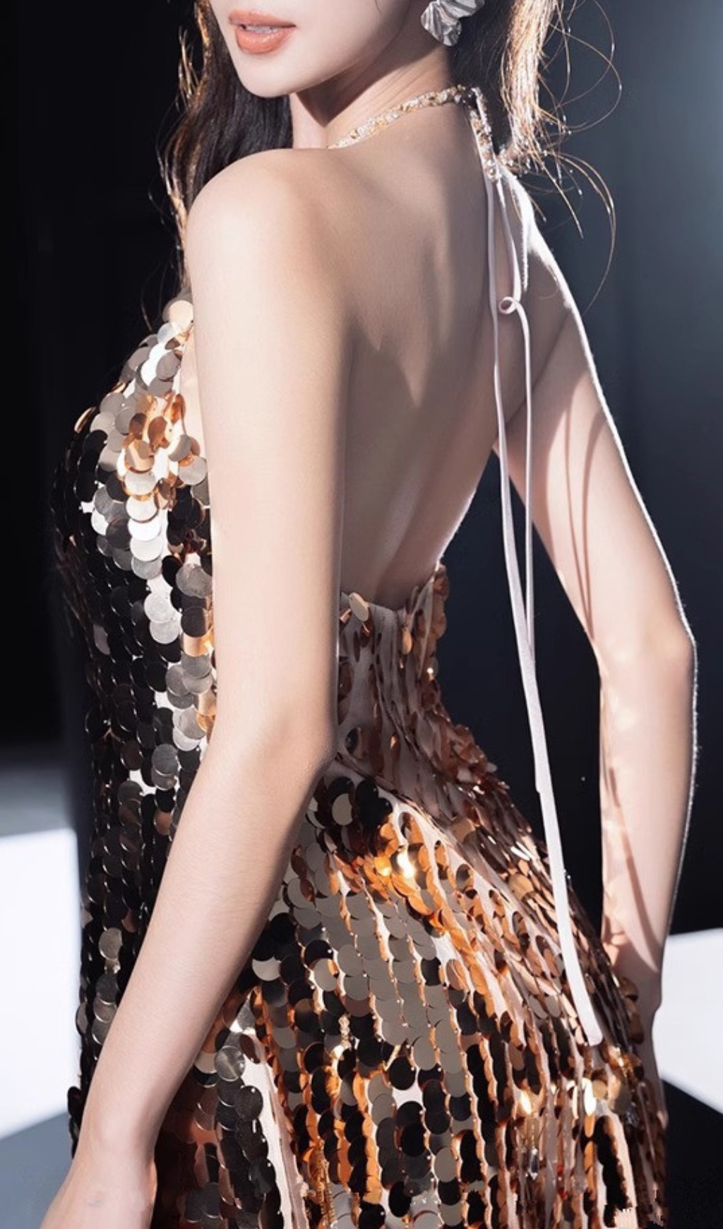 Fashionslee Women Chanita Gold Sequin Backless Mini Dress
