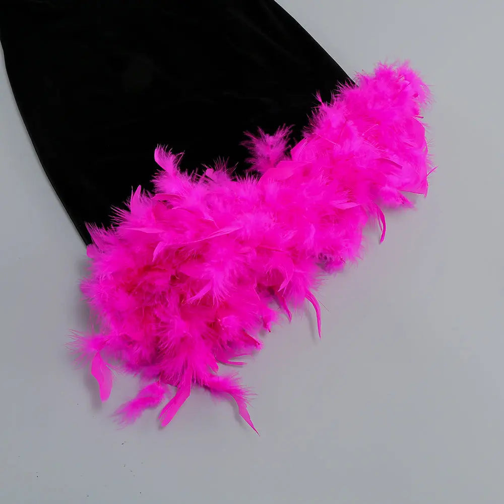 Fashionslee Women Feather Corset Minii Dress In Black